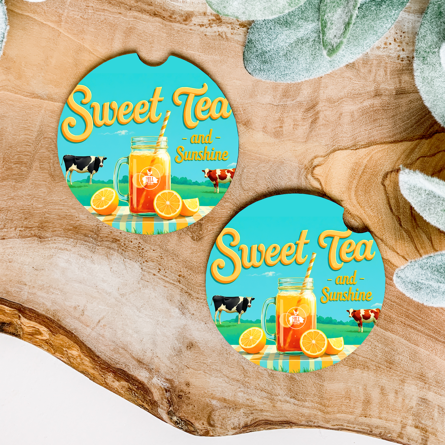 Sweet Tea & Sunshine Car Coasters (Set of 2)