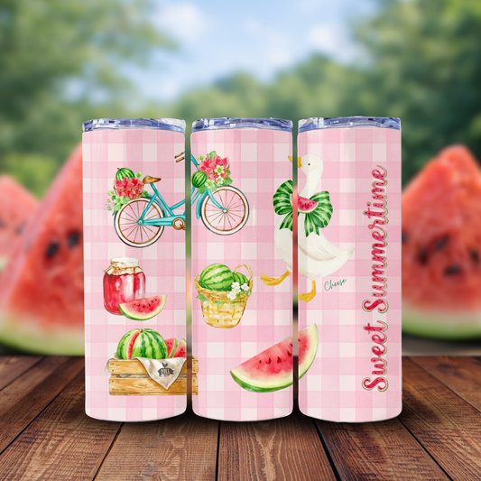 Cheese's Slice of Summer - 20 oz. Skinny Insulated Metal Tumbler with Lid and Straw