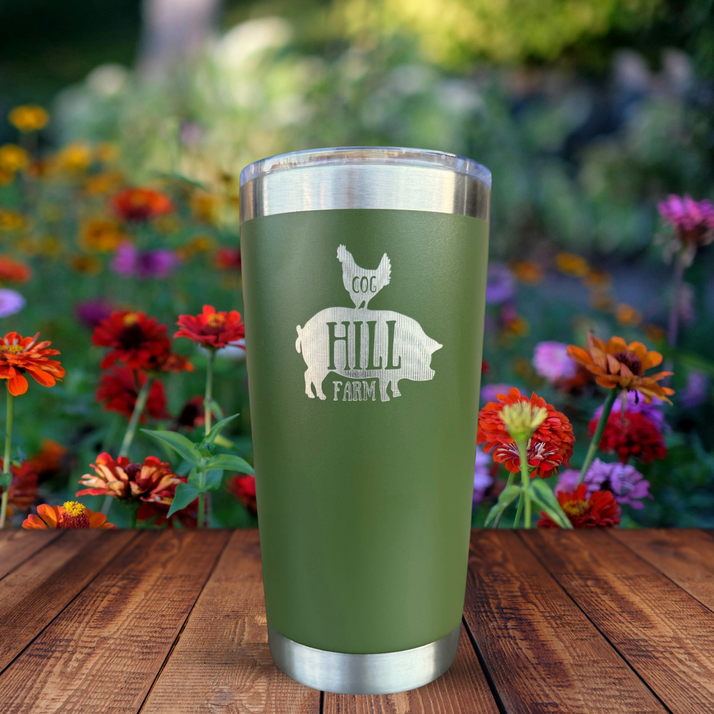 Cog Hill Farm Logo Olive Green Engraved 20 oz. Metal Tumbler