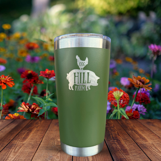 Cog Hill Farm Logo Olive Green Engraved 20 oz. Metal Tumbler