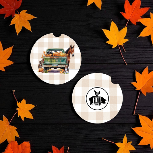 Hometown Harvest Car Coasters (Set of 2)