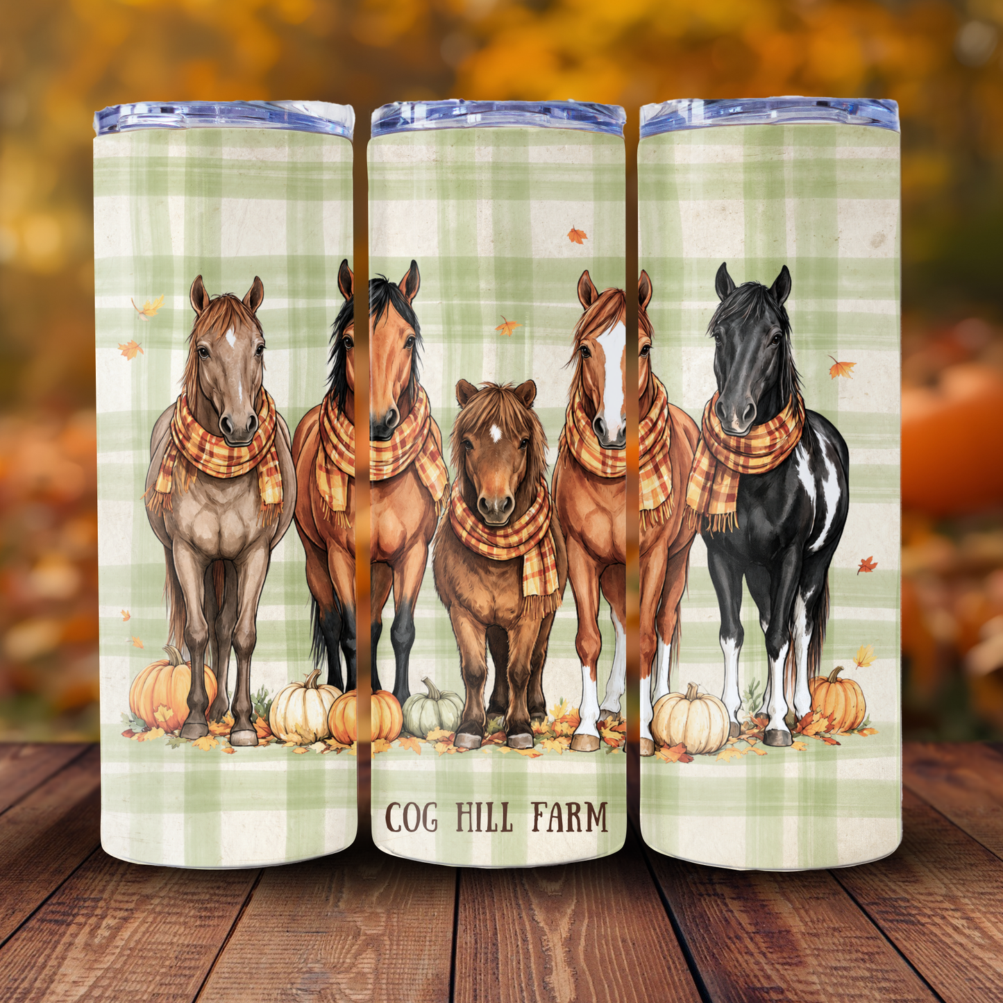 Pumpkin Patch Ponies- 20 oz. Skinny Insulated Metal Tumbler with Lid and Straw