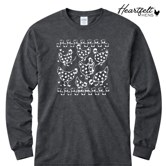 Heartfelt Hens | Dark Heather Gray Long Sleeve T-Shirt