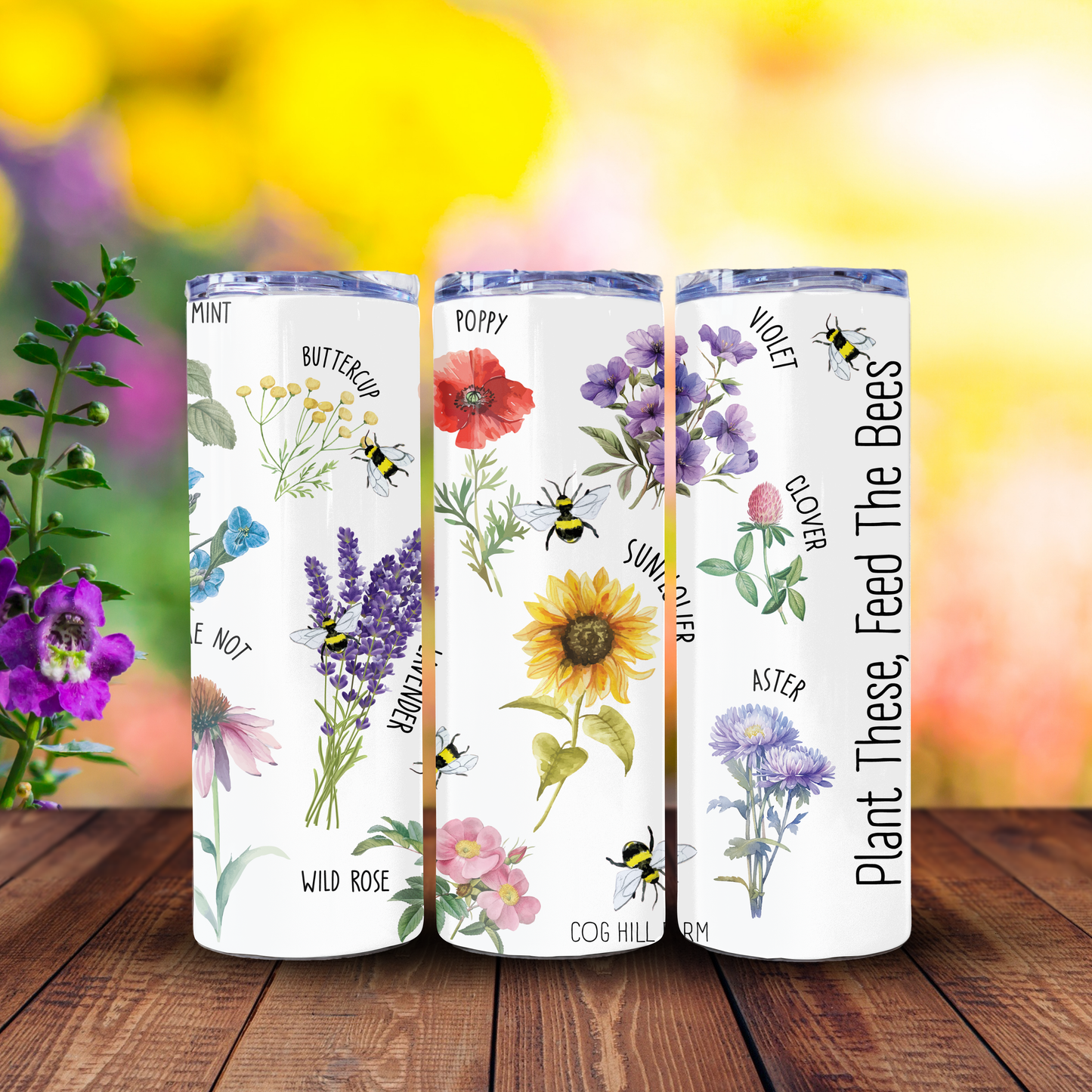 Feed The Bees - 20 oz. Skinny Insulated Metal Tumbler with Lid and Straw