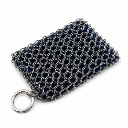 Cast Iron Pan Scrubber | Stainless Steel Chainmail Scrubber with Silicone