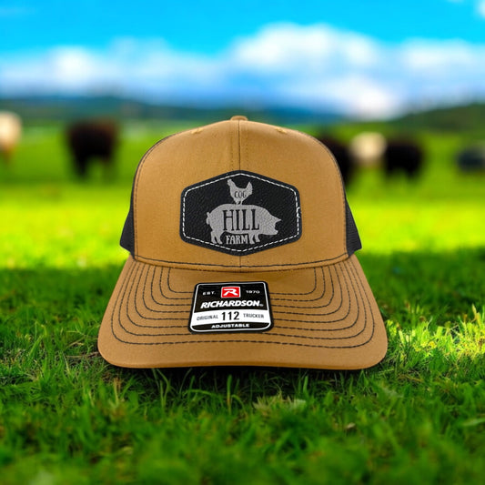 NEW! Black and Caramel Cog Hill Farm Patch Hat