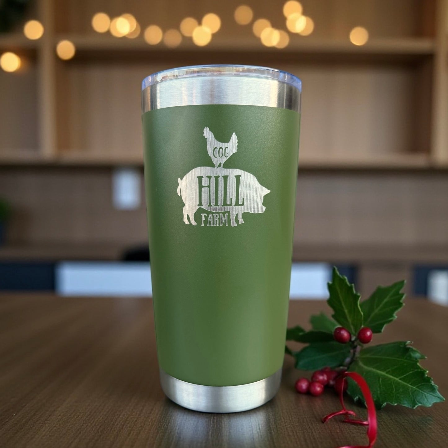 Cog Hill Farm Logo Olive Green Engraved 20 oz. Metal Tumbler