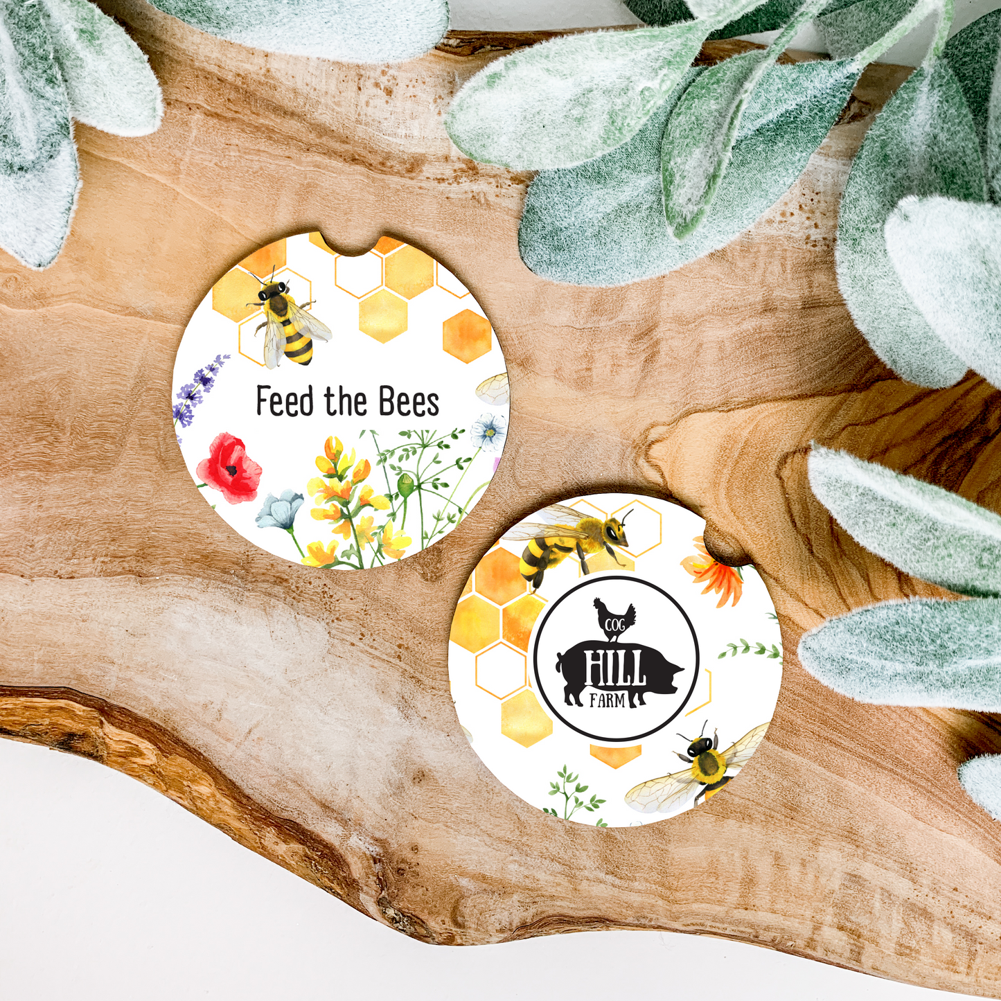 Feed The Bees Car Coasters (Set of 2)